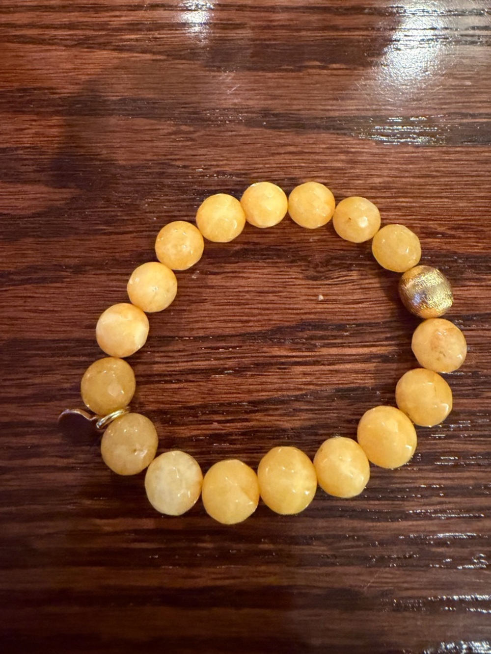 Yellow Bead Stretch Bracelet with Gold Accent - Women’s Fashion Bracelet